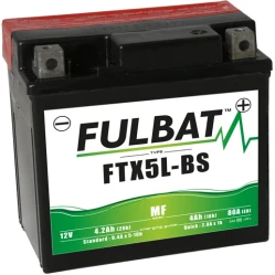 FULBAT baterie 12V, YTX5L-BS, 4Ah, 80A, bezúdržbová MF AGM 113x70x105, vč. balení elektrolytu
