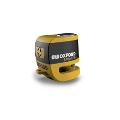 OXFORD Micro XA5, zámek kotoučové brzdy (integrovaný alarm, žlutý/černý, průměr čepu 5,5 mm)