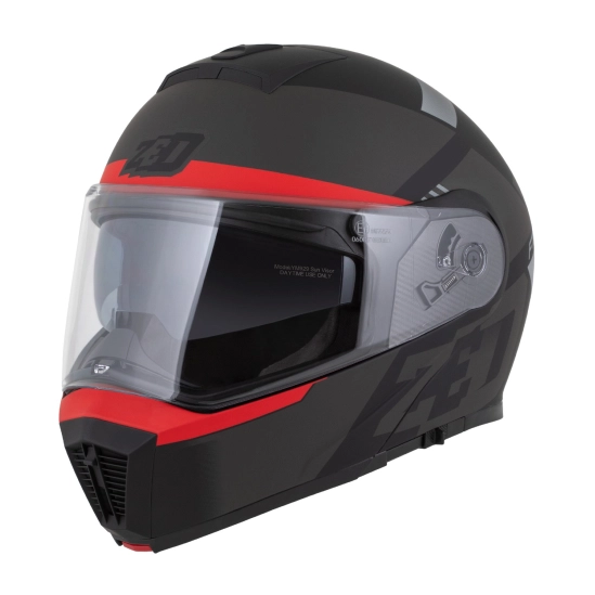 ZED F19, výklopná přilba, černá matná červená fluo šedá
