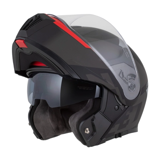 ZED F19, výklopná přilba, černá matná červená fluo šedá