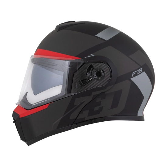 ZED F19, výklopná přilba, černá matná červená fluo šedá