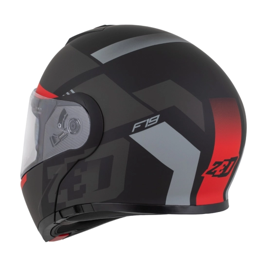 ZED F19, výklopná přilba, černá matná červená fluo šedá