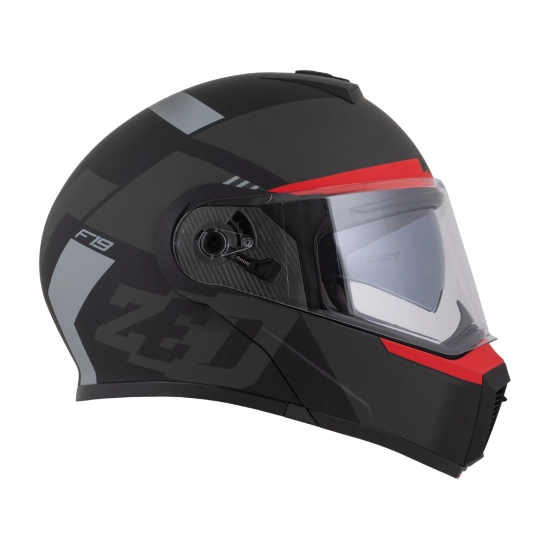 ZED F19, výklopná přilba, černá matná červená fluo šedá