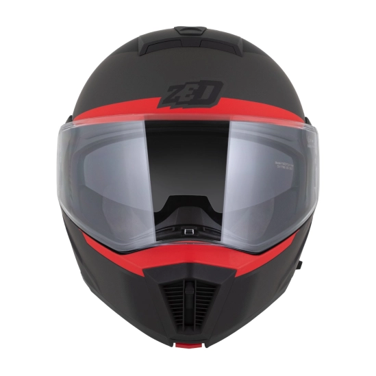 ZED F19, výklopná přilba, černá matná červená fluo šedá