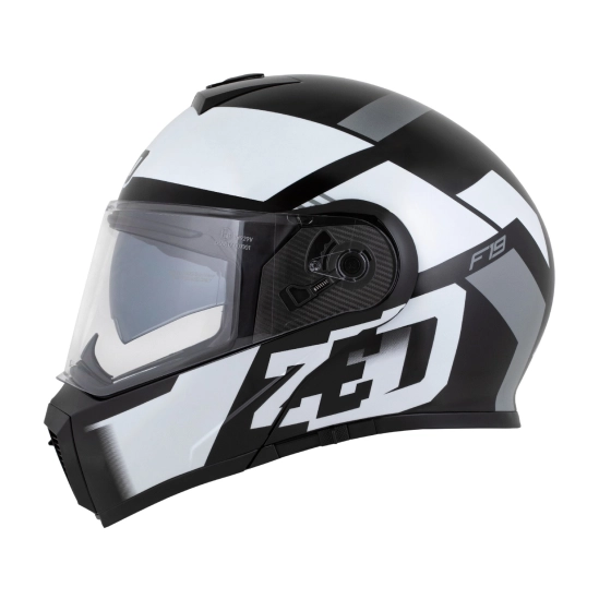 ZED F19, výklopná přilba, černá bílá šedá