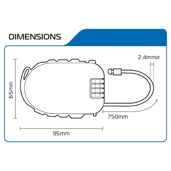 OXFORD, RETRACTABLE COMBINATION LOCK,  svinovací lankový zámek, délka 0,75 m, tl. 2,4 mm, černý