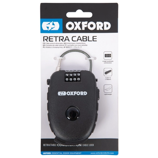 OXFORD, RETRACTABLE COMBINATION LOCK,  svinovací lankový zámek, délka 0,75 m, tl. 2,4 mm, černý