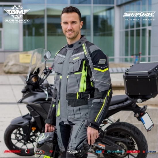 SPARK PACER pánská textilní moto bunda, šedá-fluo