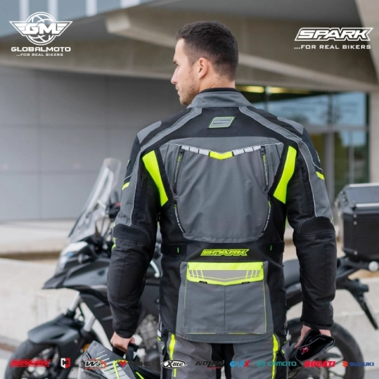 SPARK PACER pánská textilní moto bunda, šedá-fluo
