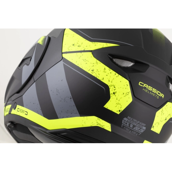 CASSIDA MultiFlip Korp, přilba černá matná/žlutá fluo/šedá