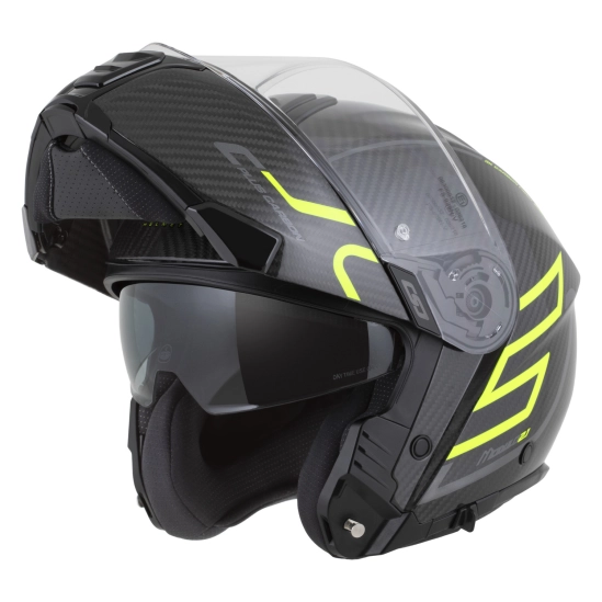 CASSIDA Modulo 2.1 Plus Carbon, výklopná přilba (carbon/žlutá fluo/reflexní stříbrná/černá)