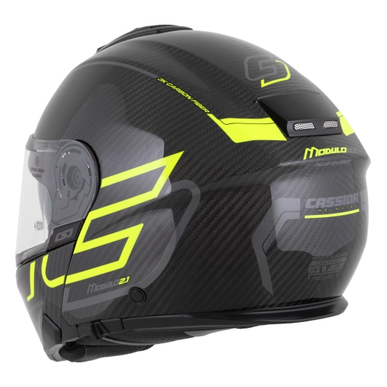 CASSIDA Modulo 2.1 Plus Carbon, výklopná přilba (carbon/žlutá fluo/reflexní stříbrná/černá)