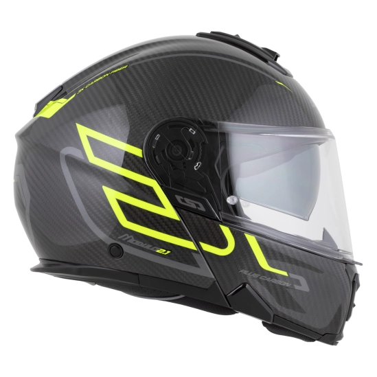 CASSIDA Modulo 2.1 Plus Carbon, výklopná přilba (carbon/žlutá fluo/reflexní stříbrná/černá)