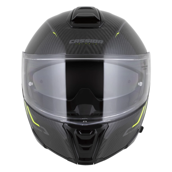 CASSIDA Modulo 2.1 Plus Carbon, výklopná přilba (carbon/žlutá fluo/reflexní stříbrná/černá)