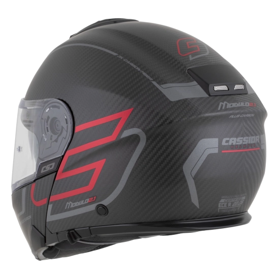 CASSIDA Modulo 2.1 Plus Carbon, výklopná přilba (carbon matná/červená metalická/reflexní stříbrná/černá)