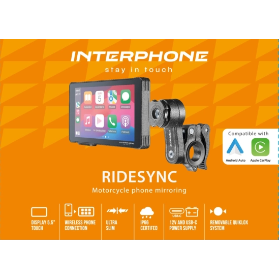 Interphone displej RideSync – Zrcadlení na motorku s ochranným sklem