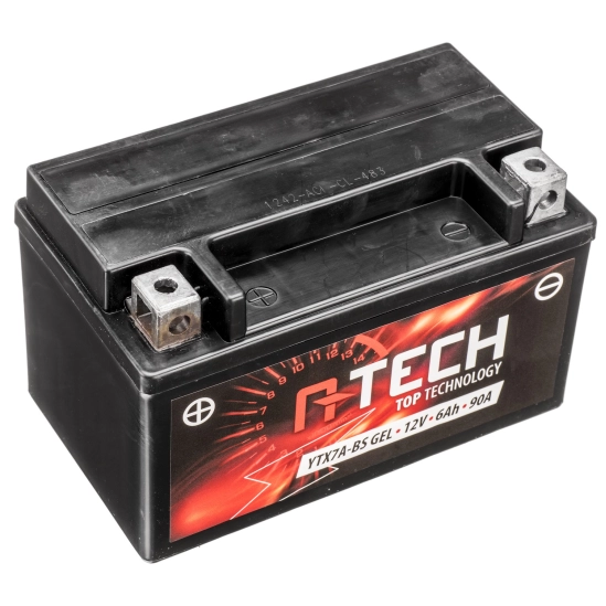 A-TECH baterie 12V, YTX7A-BS GEL, 6Ah, 90A, bezúdržbová GEL technologie 150x87x94, aktivovaná ve výrobě