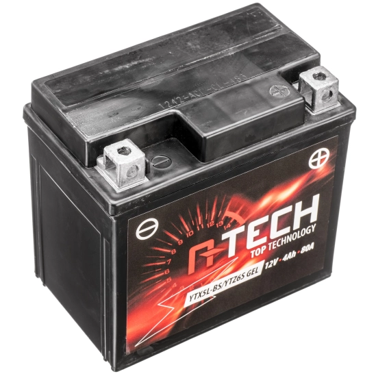 A-TECH baterie 12V, YTX5L-BS/YTZ6S GEL, 4Ah, 80A, bezúdržbová GEL technologie 113x70x105, aktivovaná ve výrobě