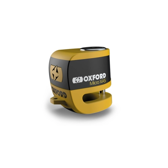 OXFORD Micro XA5, zámek kotoučové brzdy (integrovaný alarm, žlutý/černý, průměr čepu 5,5 mm)