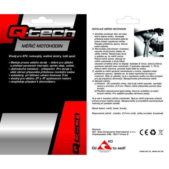 Q-TECH měřič motohodin, černý