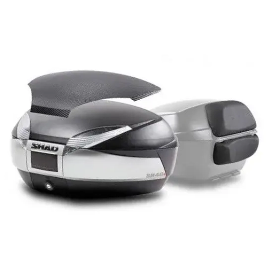 SHAD SH48 D0B48406R Nový titan s opěrkou, karbonový kryt a zámek PREMIUM SMART, vrchní kufr na motorku