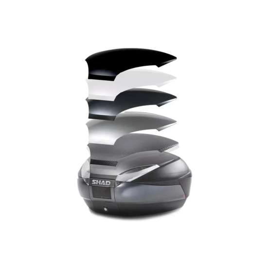 SHAD SH48 D0B48406R Nový titan s opěrkou, karbonový kryt a zámek PREMIUM SMART, vrchní kufr na motorku