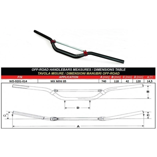 WRP TAPER-X 28.6mm řidítka MX MINI 85 černá